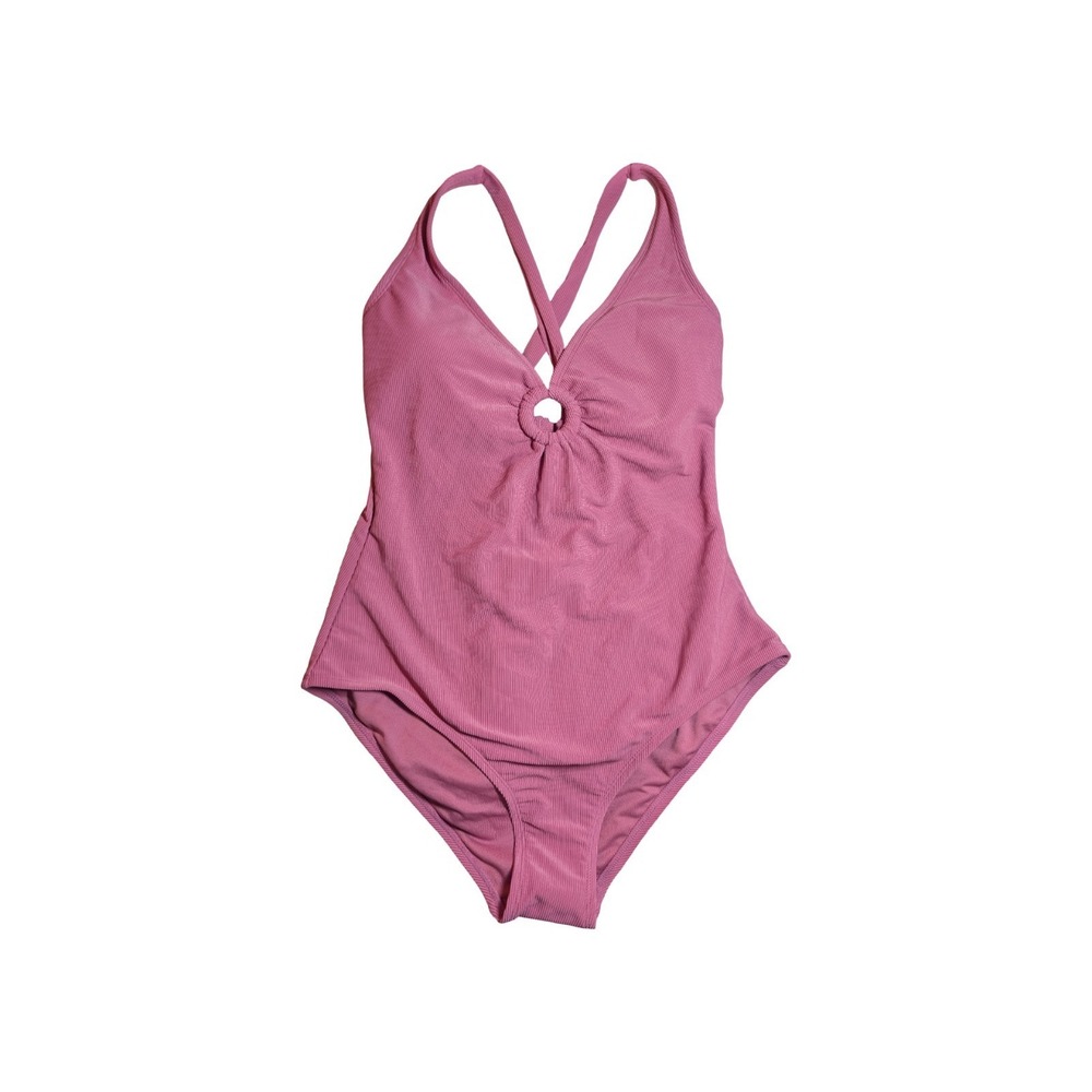⭐D5 Shade & Shore Plunge & Ring Front Purple/Pink Ribbed 1 Piece Swimsuit - L